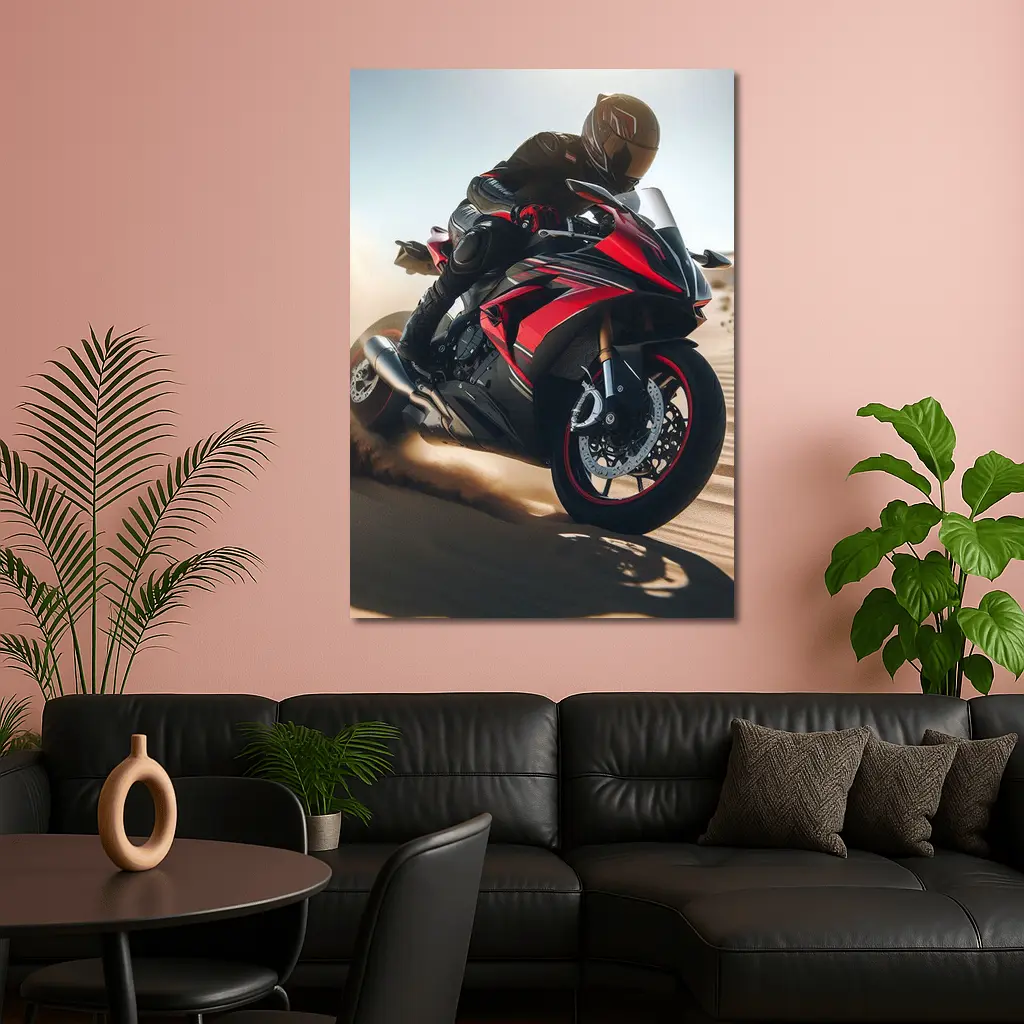 Red Sport Bike Rider Desert Sand Dunes – Wall Art