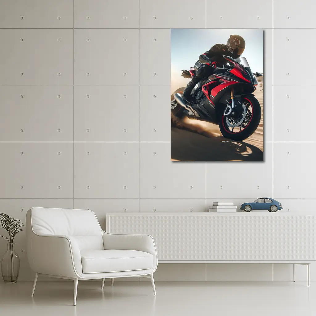 Red Sport Bike Rider Desert Sand Dunes – Wall Art