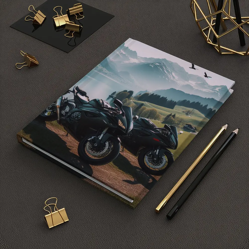 Sport Bikes Parked Alpine Lake Mountain Setting – Notebooks