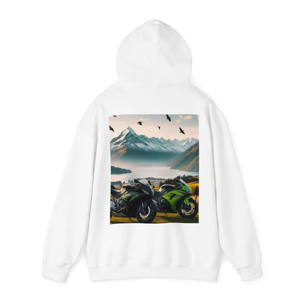 Kawasaki Sport Bikes Mountain Lake Landscape – Hoodies