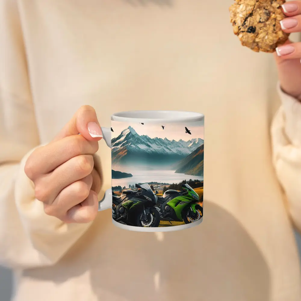 Kawasaki Sport Bikes Mountain Lake Landscape – Mugs