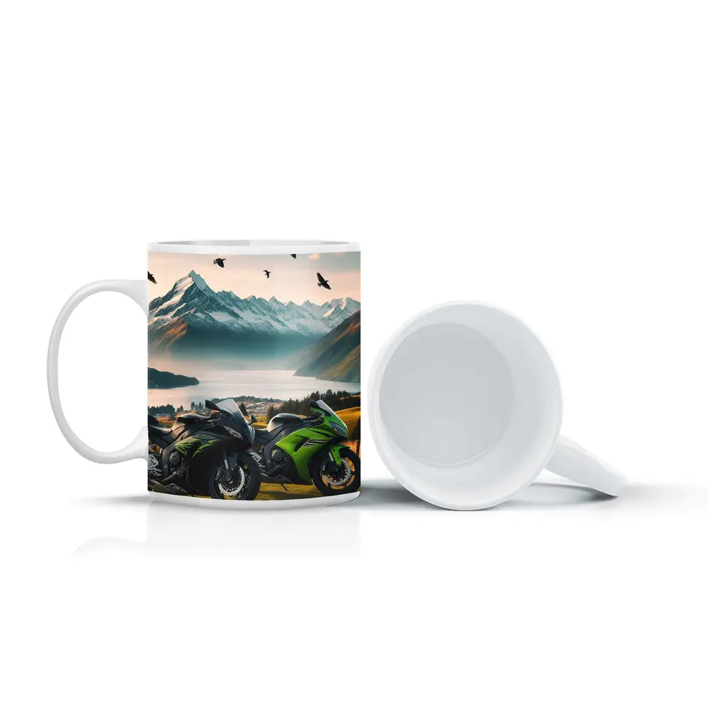 Kawasaki Sport Bikes Mountain Lake Landscape – Mugs