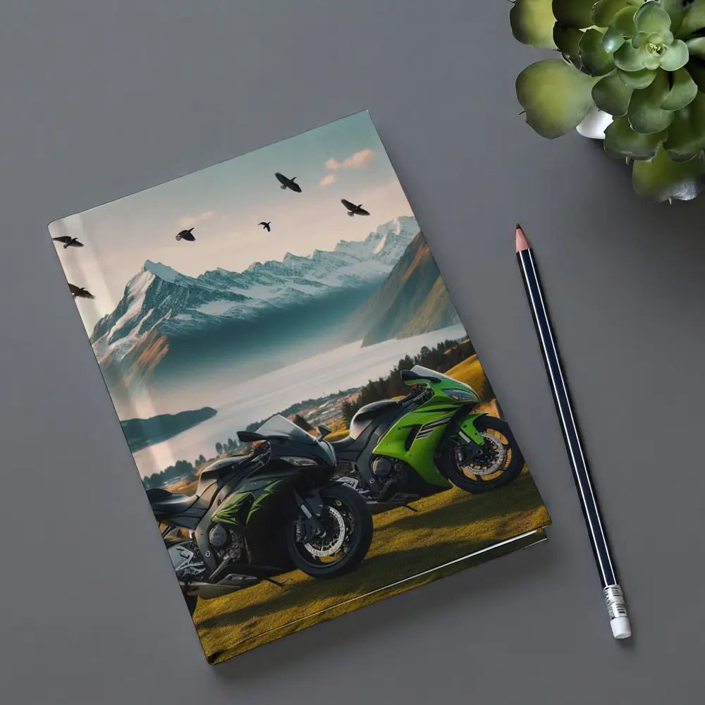 Kawasaki Sport Bikes Mountain Lake Landscape – Notebooks