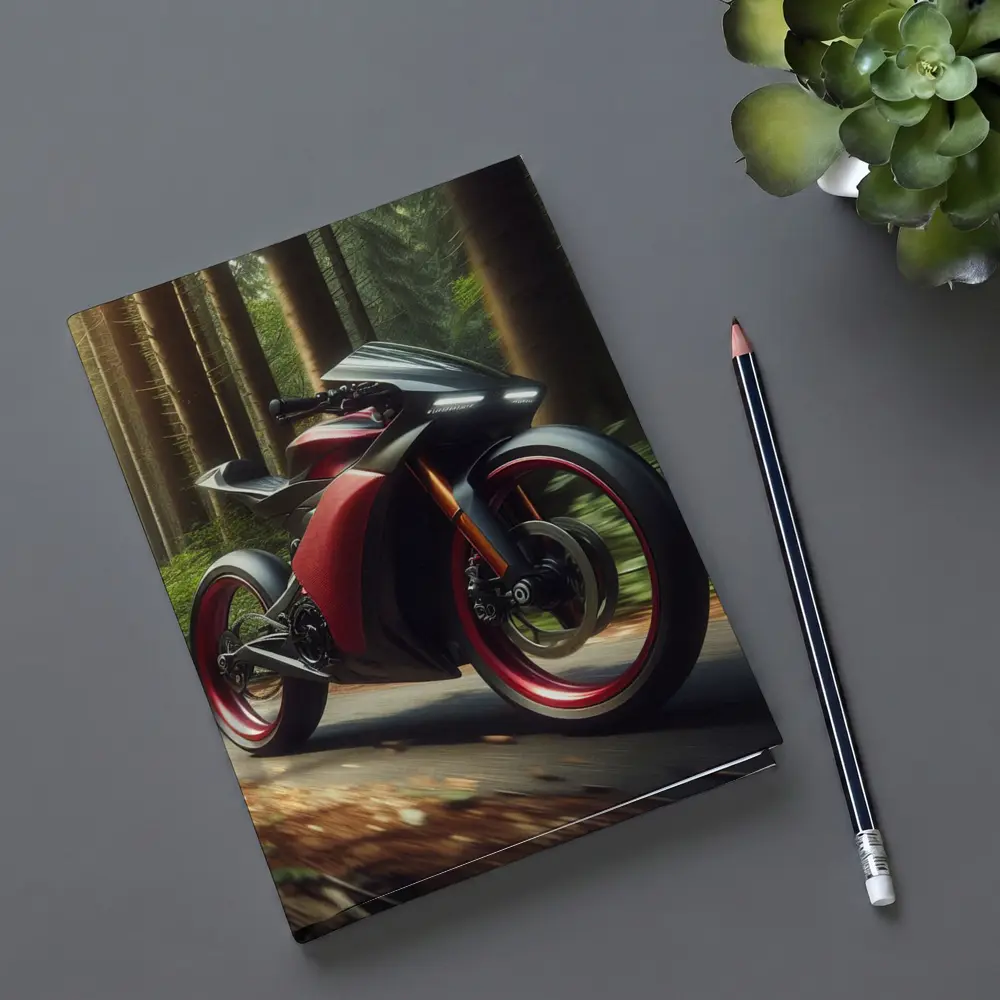 Red Black Sport Bike Racing Through Forest – Notebooks