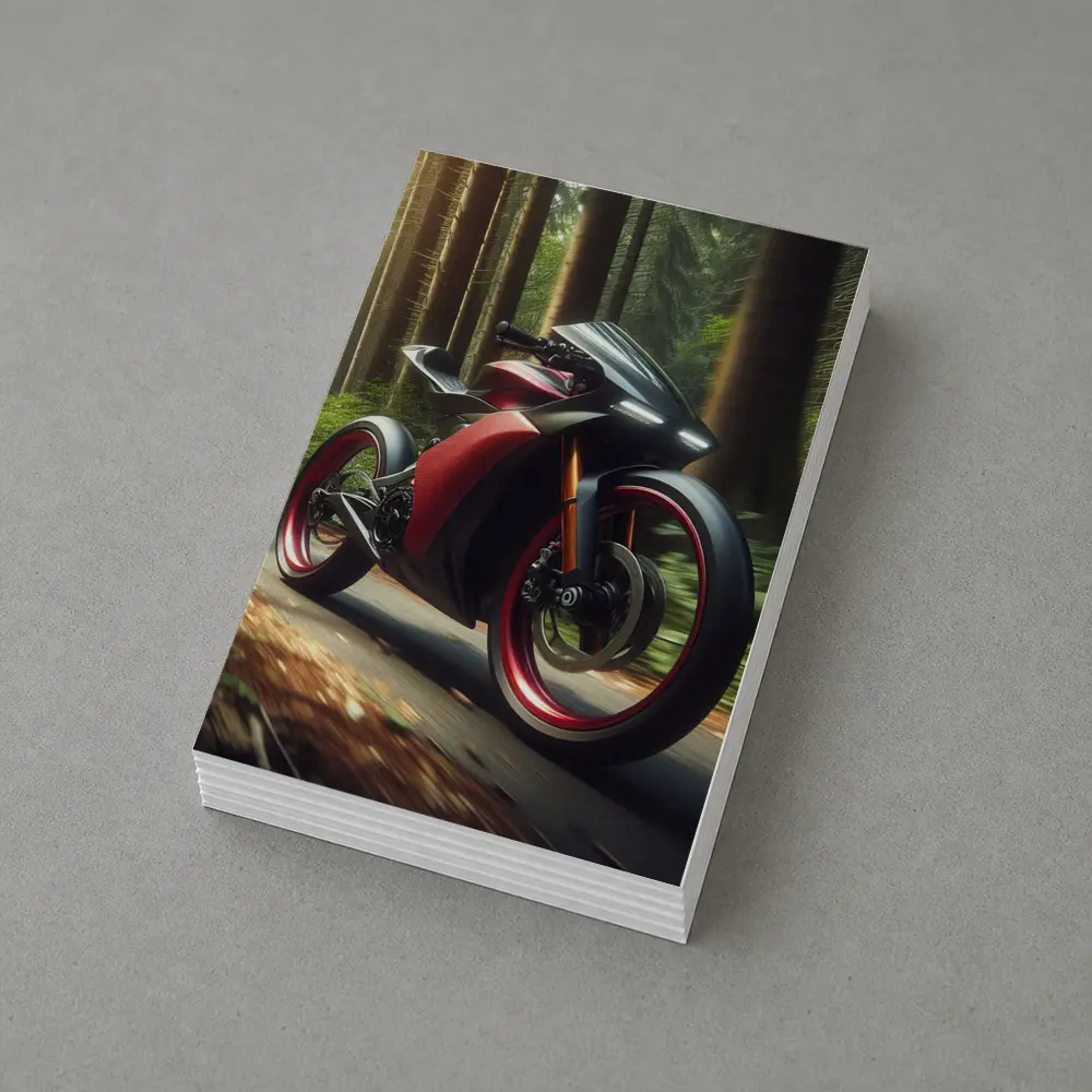 Red Black Sport Bike Racing Through Forest – Postcards