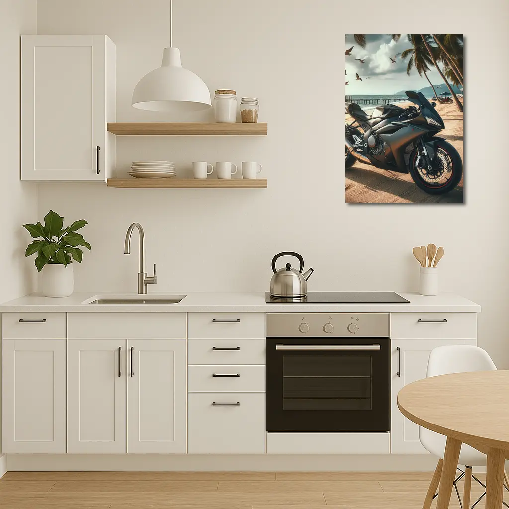 Sport Bike Superbike Parked on Tropical Beach – Wall Art