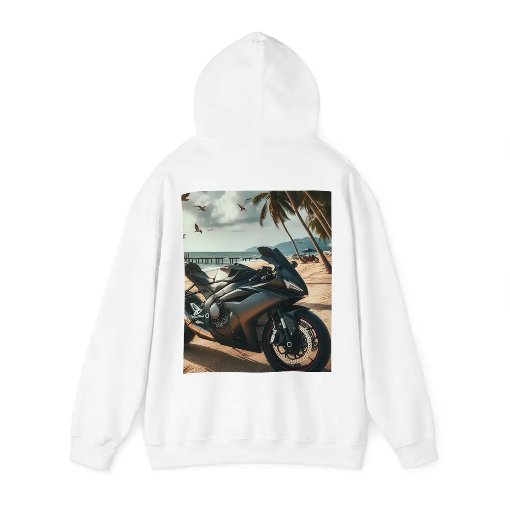 Sport Bike Superbike Parked on Tropical Beach – Hoodies