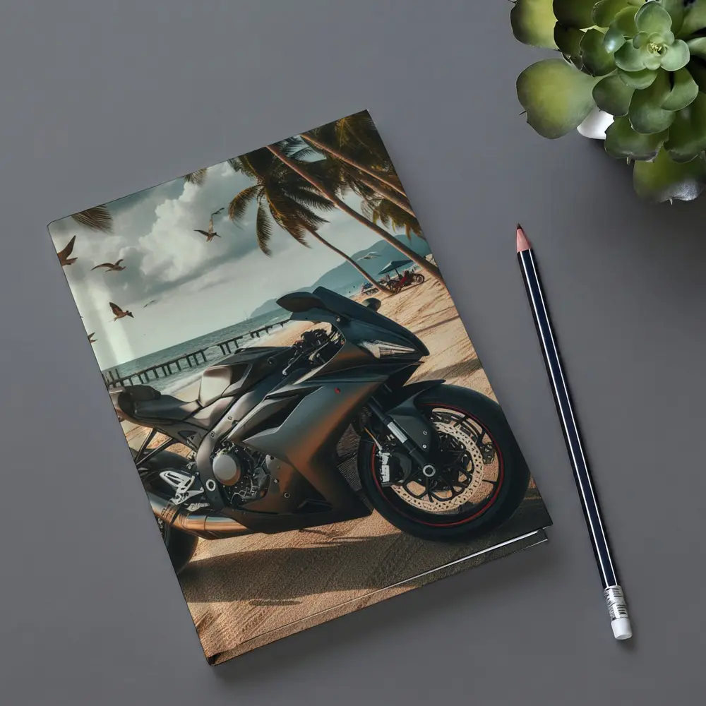 Sport Bike Superbike Parked on Tropical Beach – Notebooks