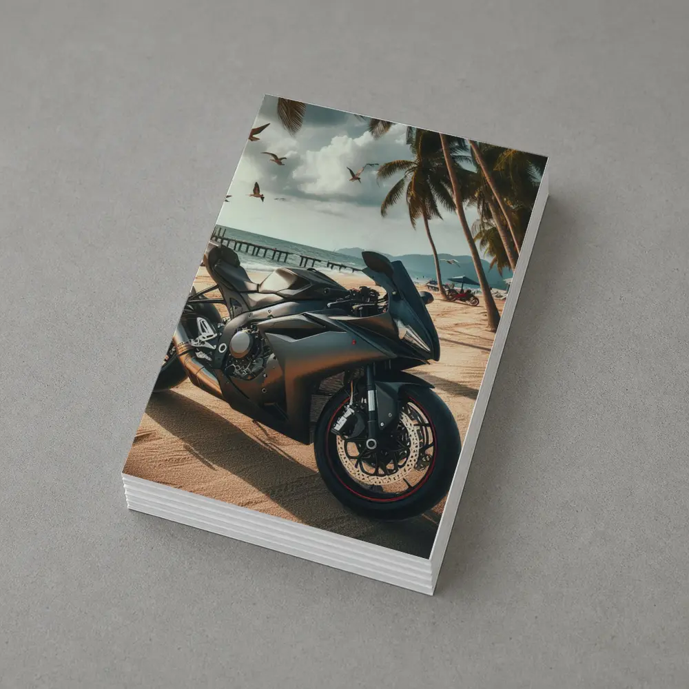 Sport Bike Superbike Parked on Tropical Beach – Postcards