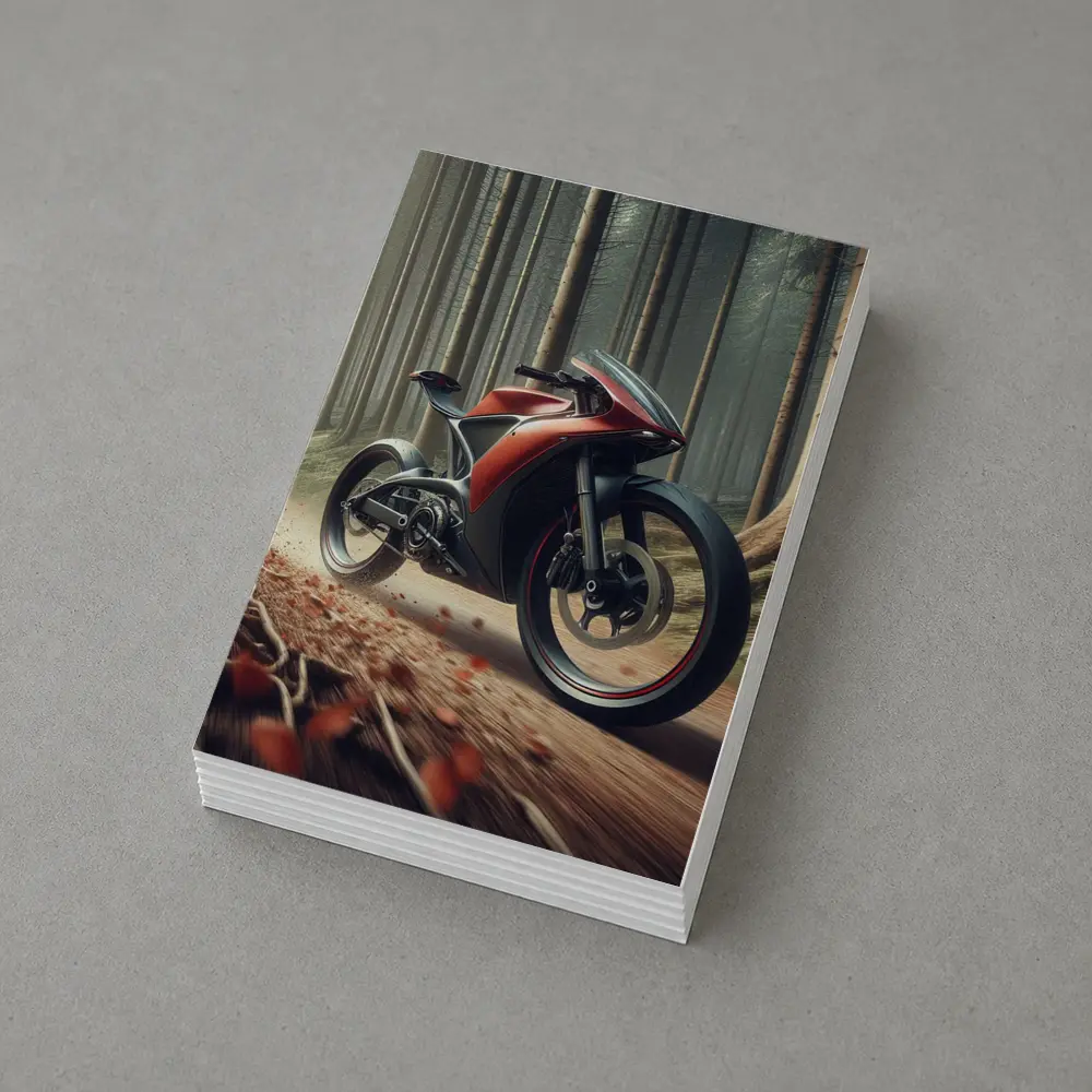 Red Futuristic Sport Bike Forest Trail – Postcards