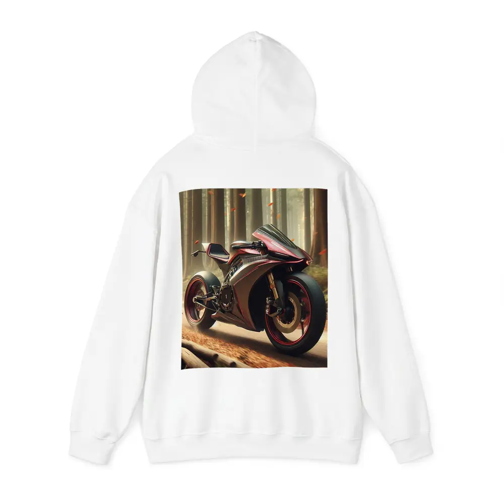 Futuristic Sport Bike Red Forest Background – Hoodies