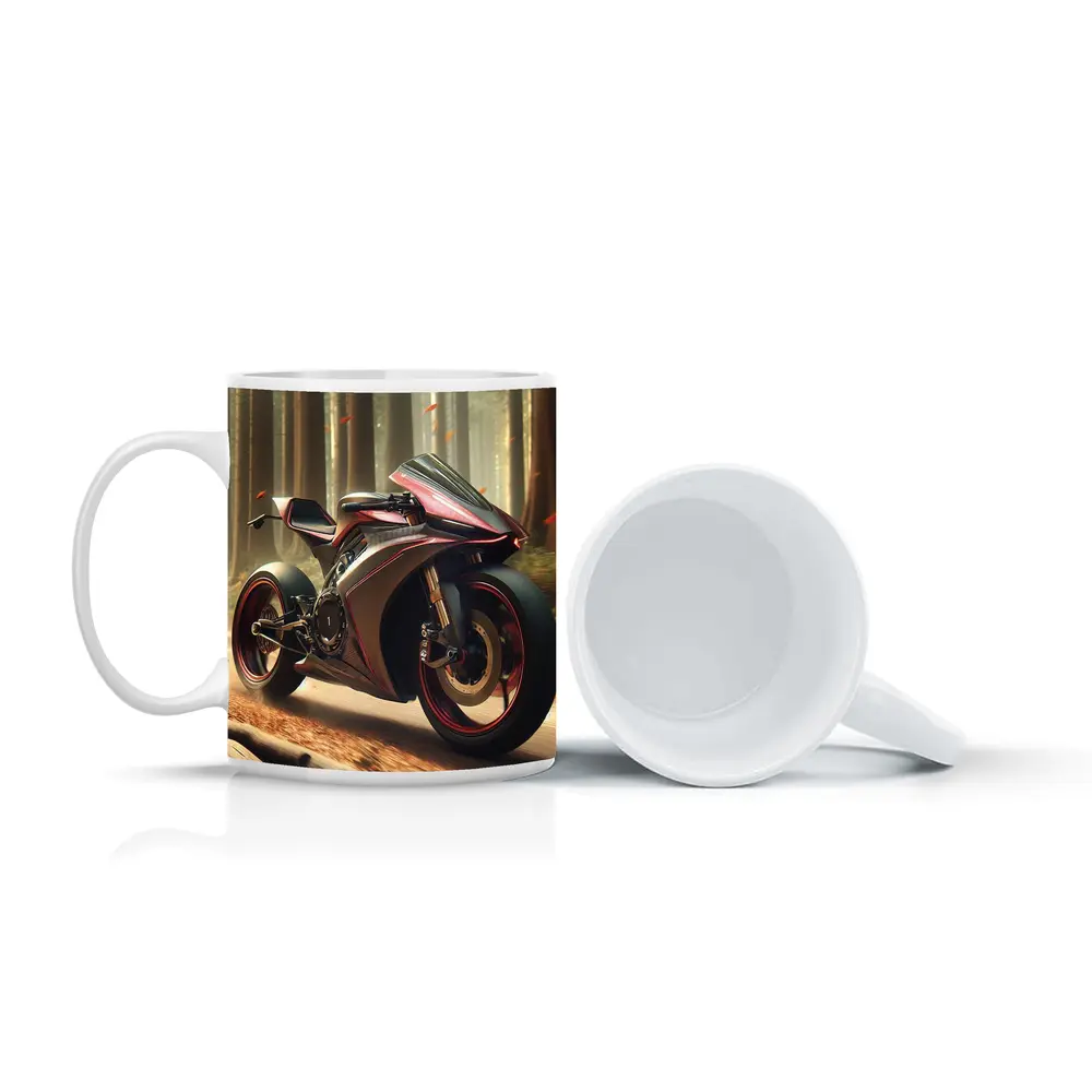 Futuristic Sport Bike Red Forest Background – Mugs