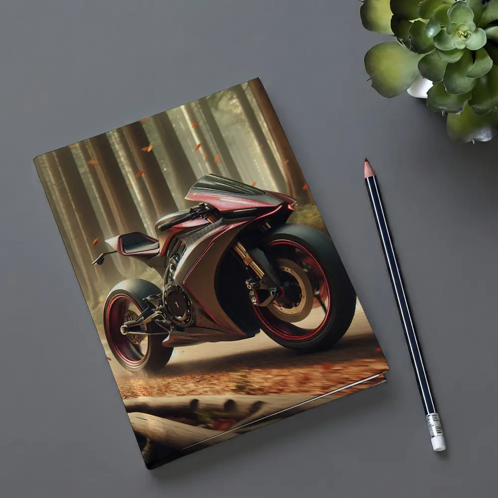 Futuristic Sport Bike Red Forest Background – Notebooks