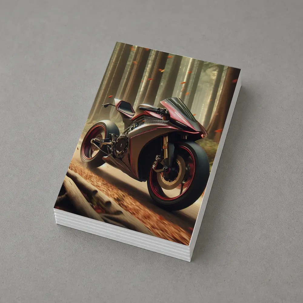 Futuristic Sport Bike Red Forest Background – Postcards