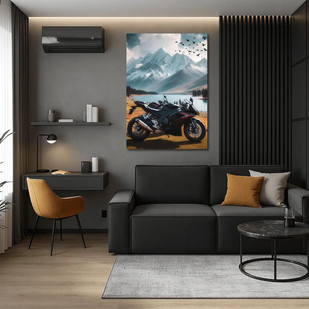 Sport Bike Superbike Mountain Lake Landscape – Wall Art