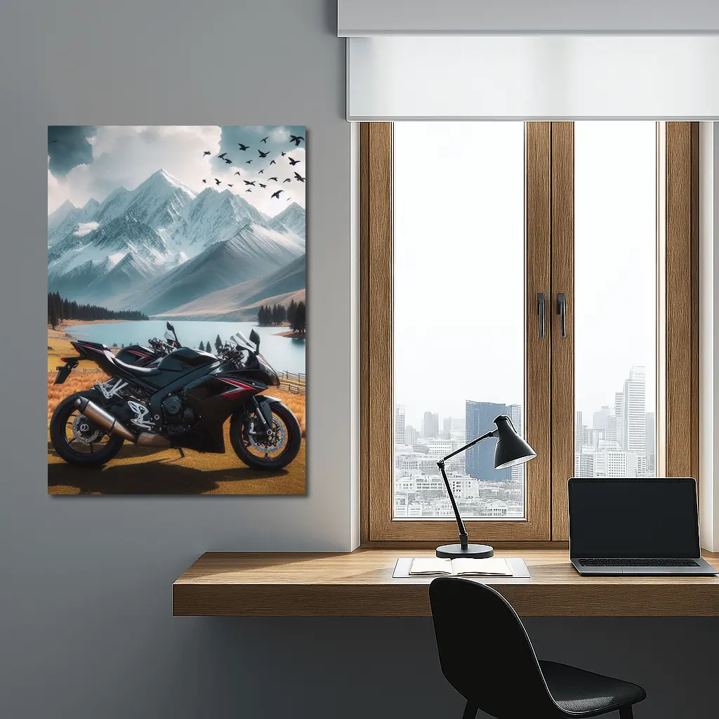 Sport Bike Superbike Mountain Lake Landscape – Wall Art