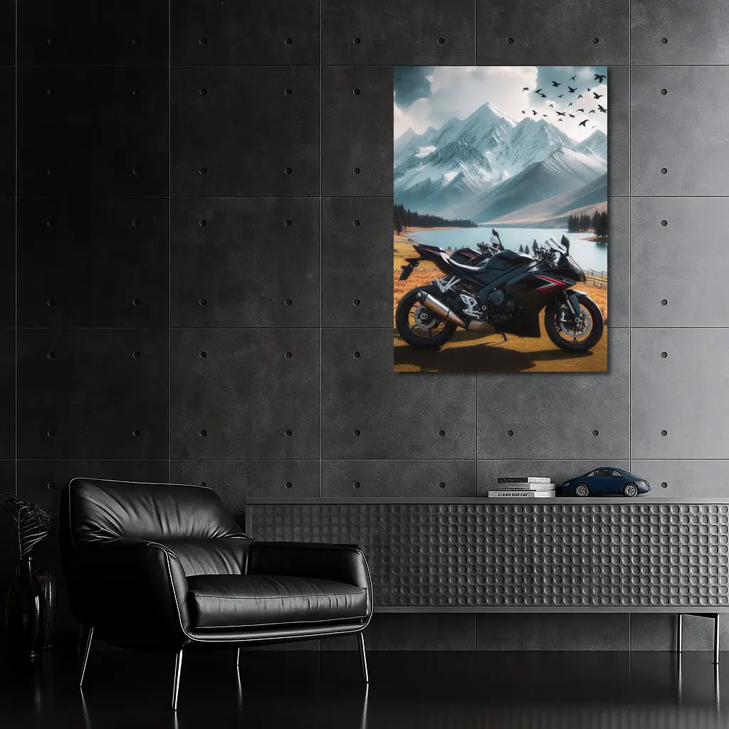 Sport Bike Superbike Mountain Lake Landscape – Wall Art