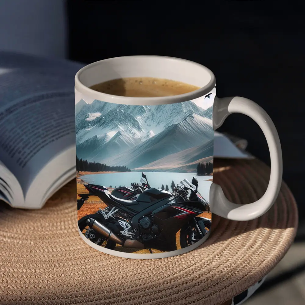 Sport Bike Superbike Mountain Lake Landscape – Mugs