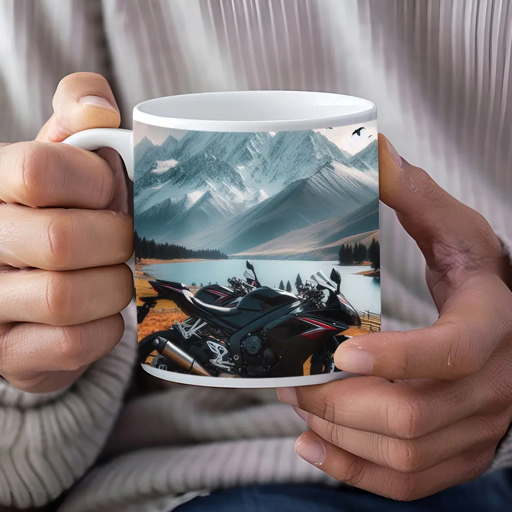Sport Bike Superbike Mountain Lake Landscape – Mugs