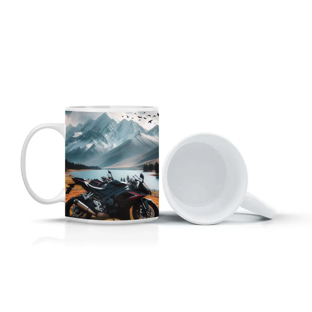 Sport Bike Superbike Mountain Lake Landscape – Mugs