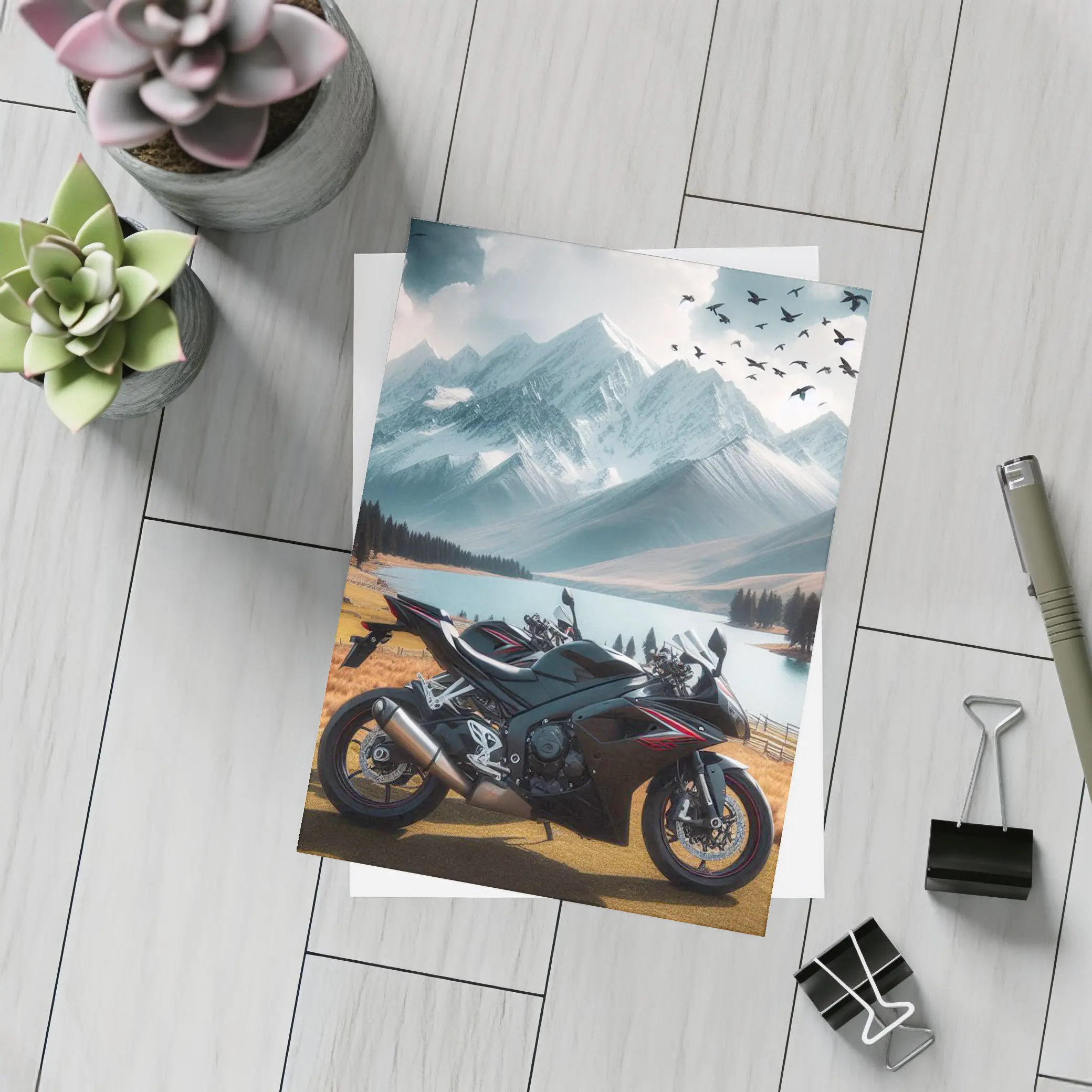 Sport Bike Superbike Mountain Lake Landscape – Postcards