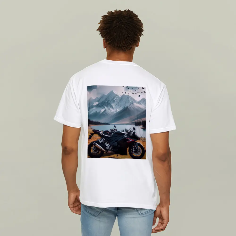 Sport Bike Superbike Mountain Lake Landscape – T-Shirts