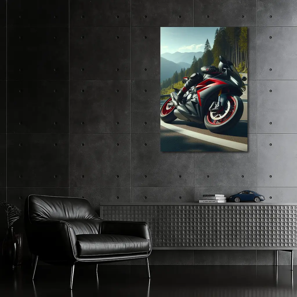 Black Red Sport Bike Mountain Road – Wall Art