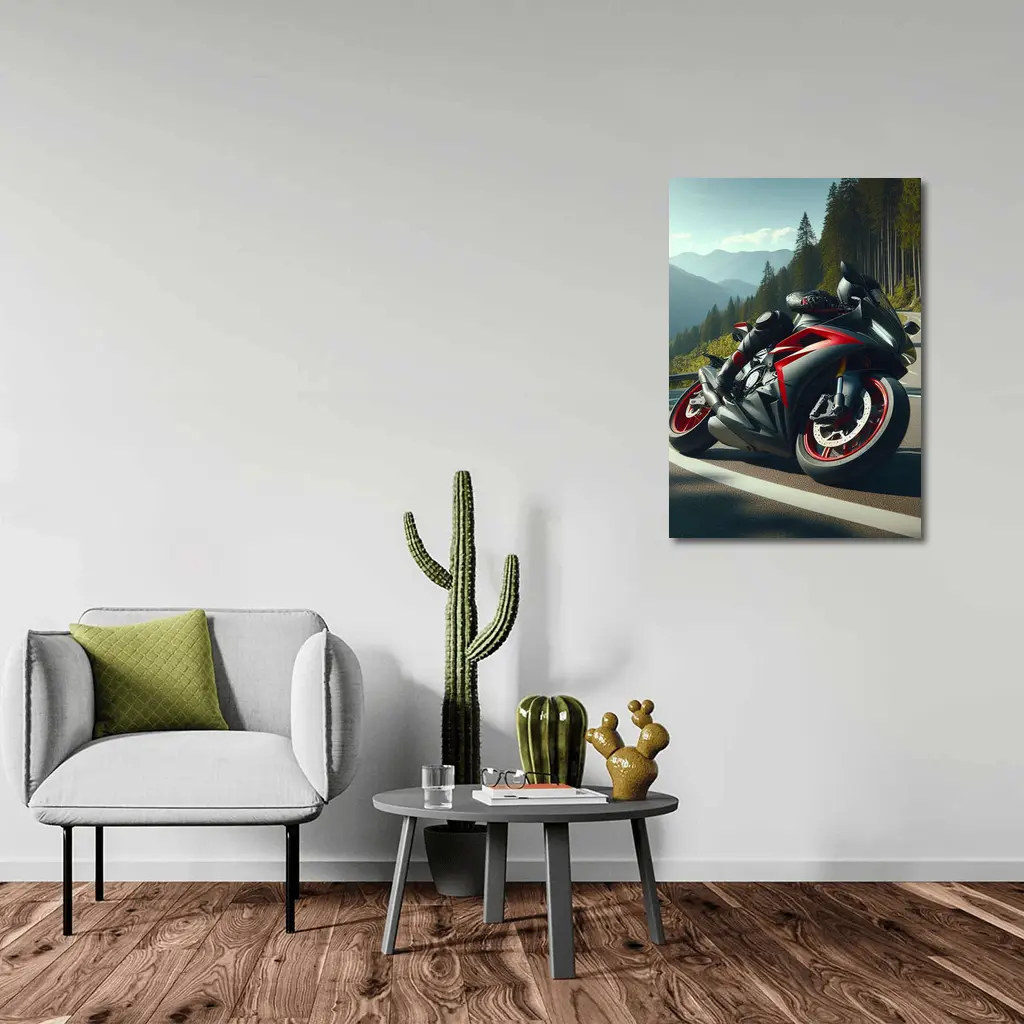 Black Red Sport Bike Mountain Road – Wall Art