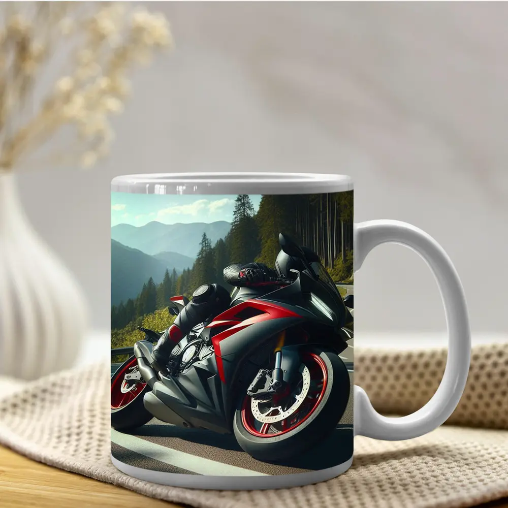 Black Red Sport Bike Mountain Road – Mugs