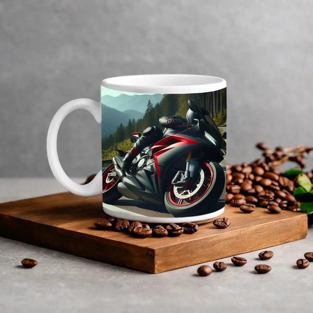 Black Red Sport Bike Mountain Road – Mugs