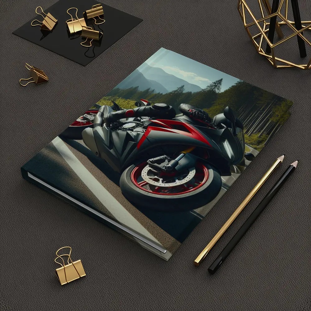 Black Red Sport Bike Mountain Road – Notebooks