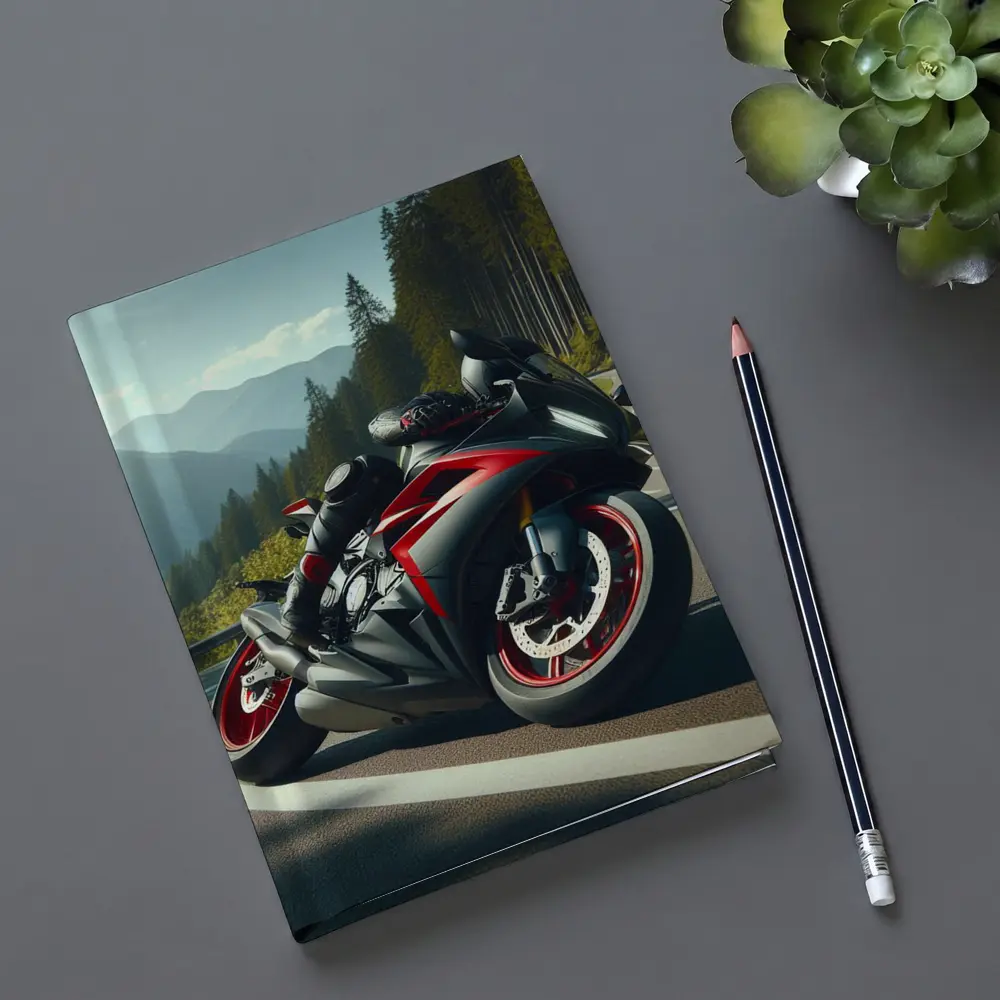 Black Red Sport Bike Mountain Road – Notebooks