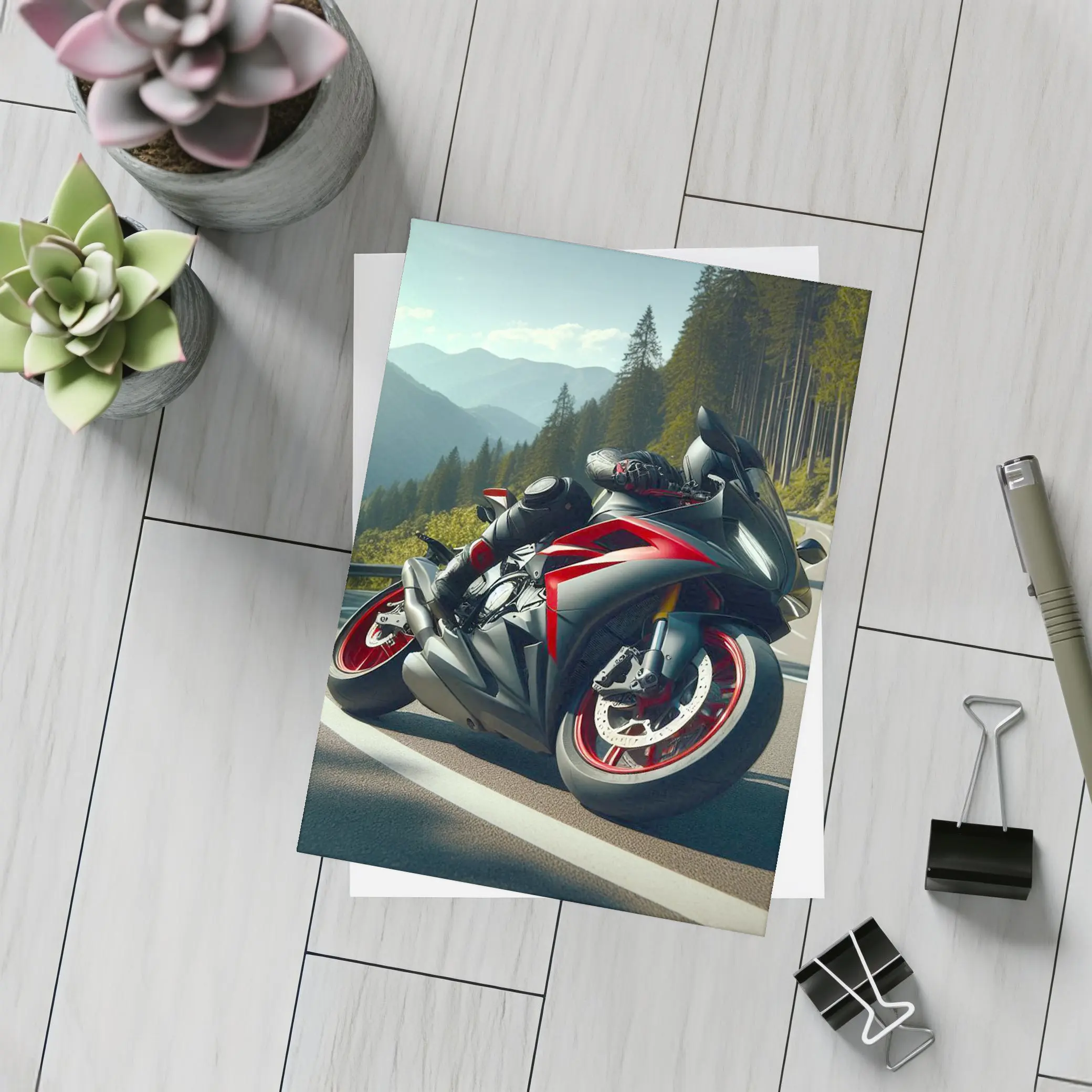 Black Red Sport Bike Mountain Road – Postcards