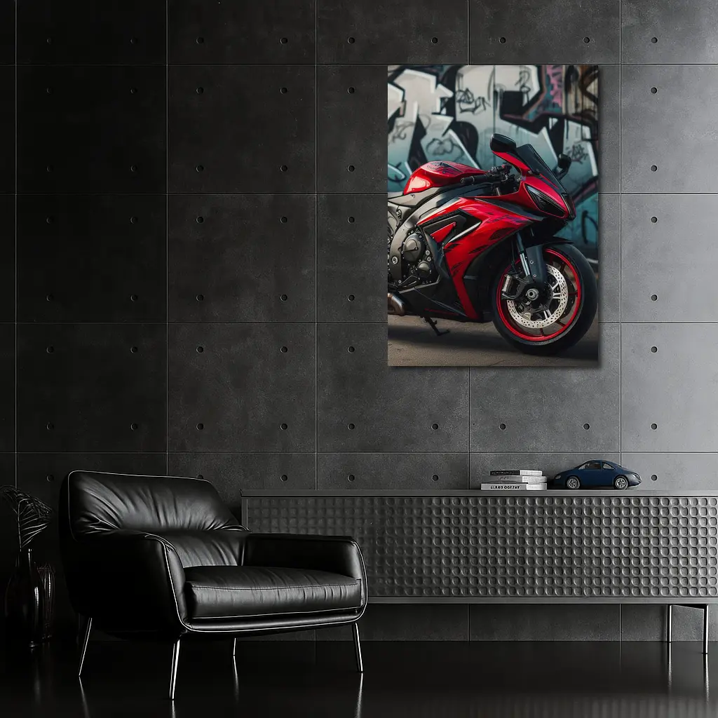 Red Sport Bike Against Graffiti Wall – Wall Art