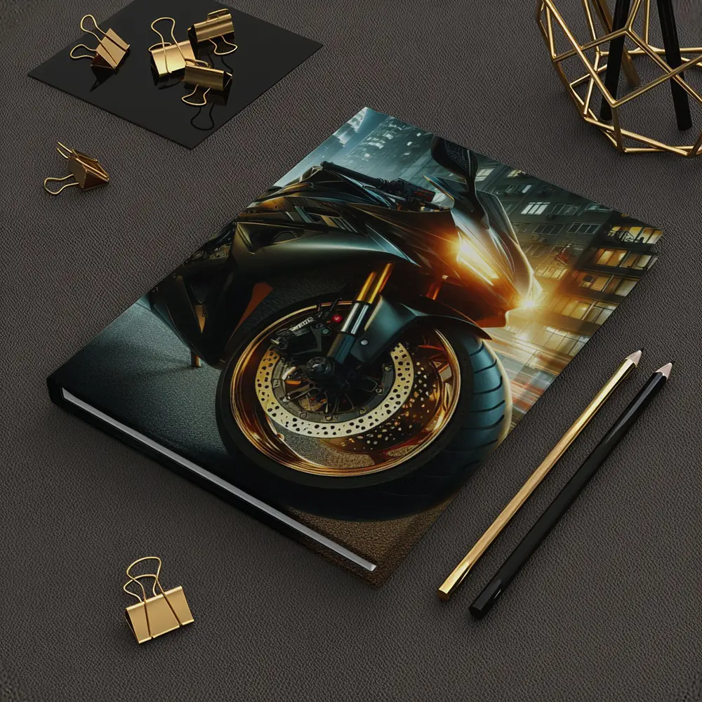 Black Sport Bike Glowing City Night – Notebooks