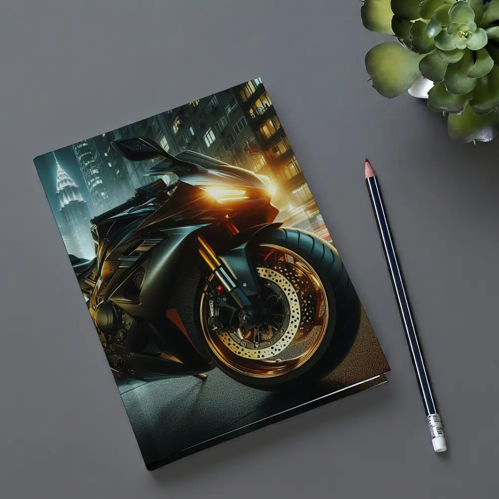 Black Sport Bike Glowing City Night – Notebooks