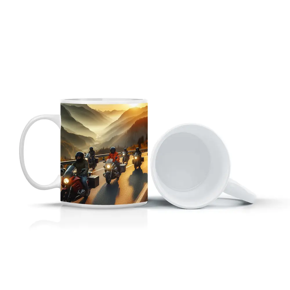 Motorcycle Group Riding Mountain Sunset Road – Mugs