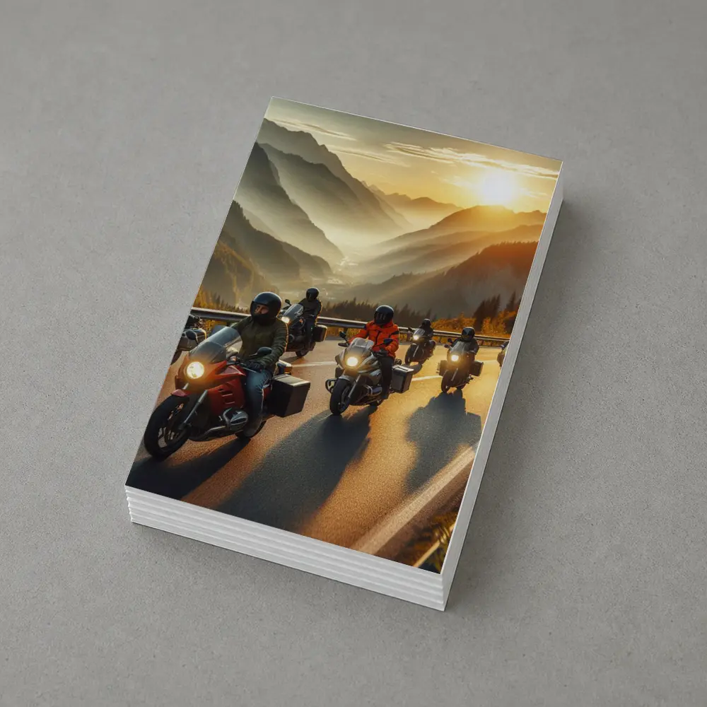 Motorcycle Group Riding Mountain Sunset Road – Postcards
