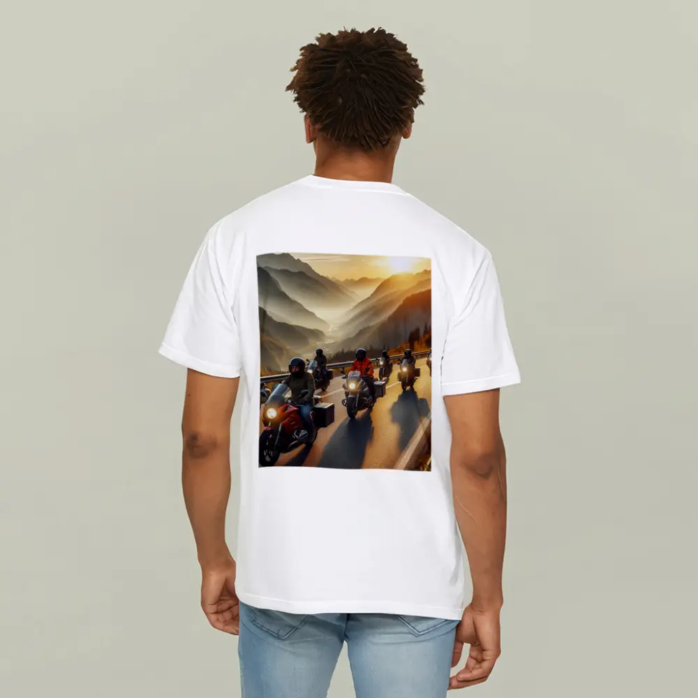 Motorcycle Group Riding Mountain Sunset Road – T-Shirts