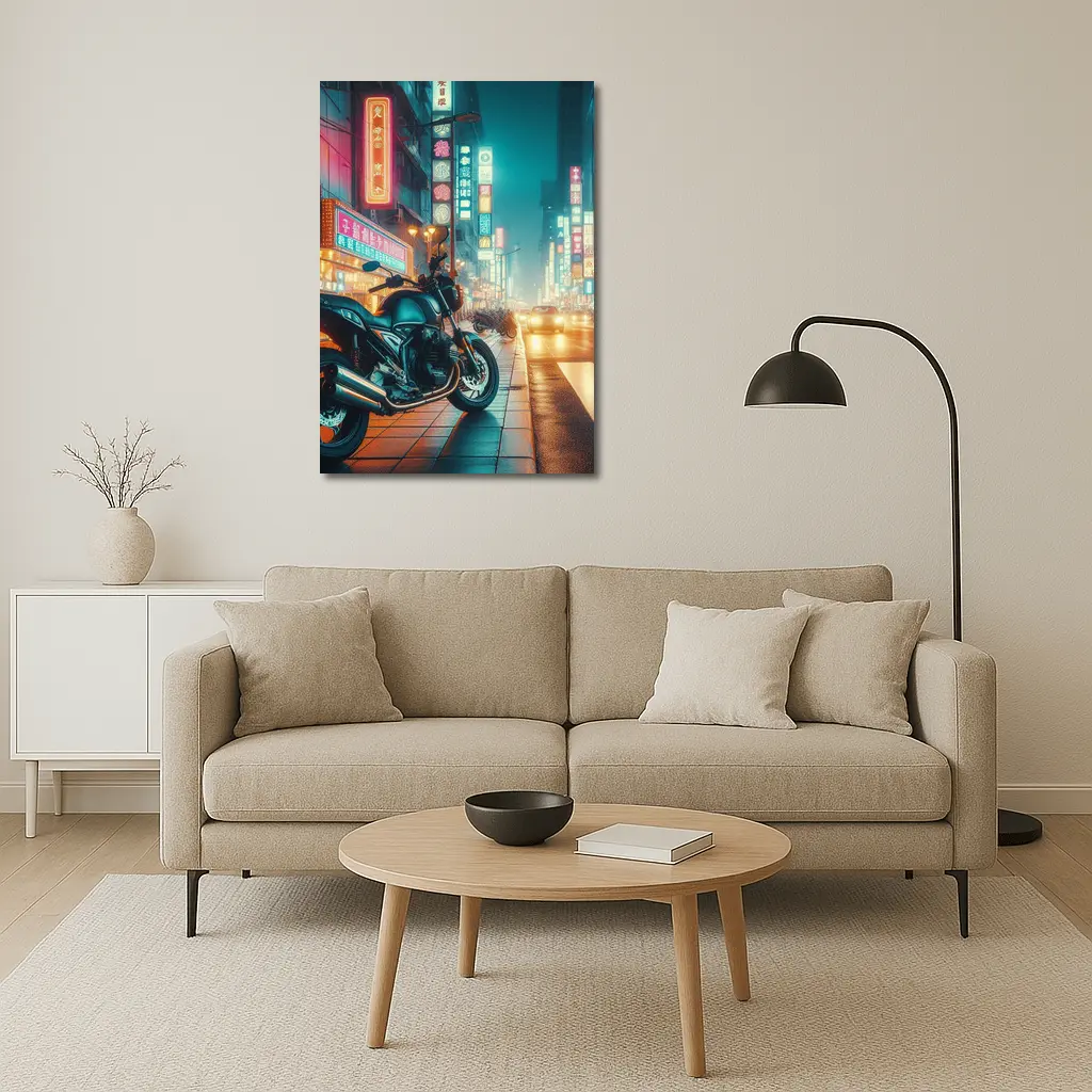Naked Bike Motorcycle Neon City Night Street – Wall Art