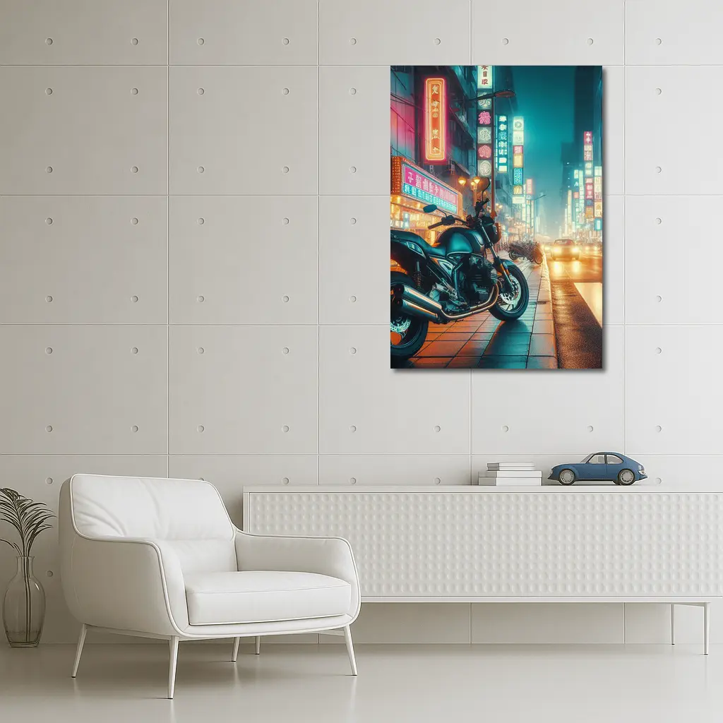 Naked Bike Motorcycle Neon City Night Street – Wall Art