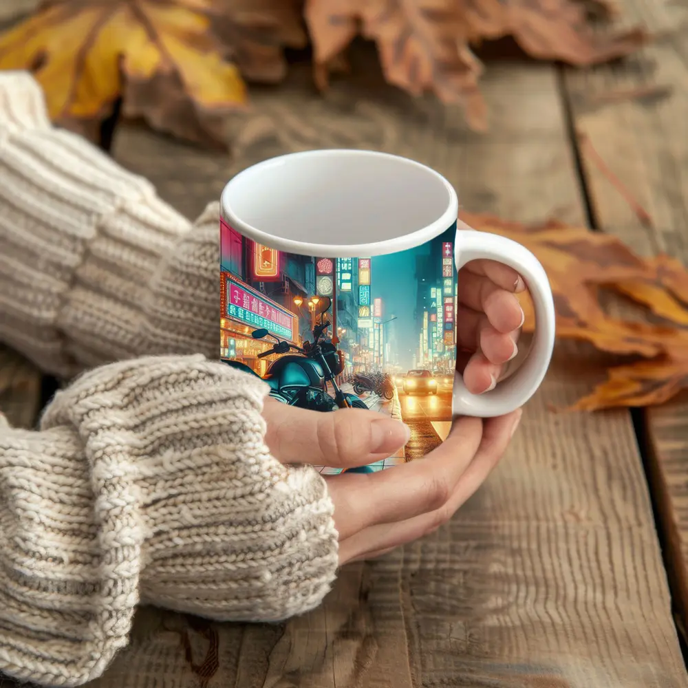 Naked Bike Motorcycle Neon City Night Street – Mugs