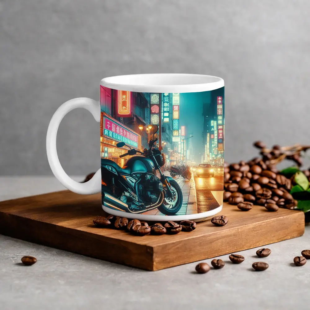Naked Bike Motorcycle Neon City Night Street – Mugs