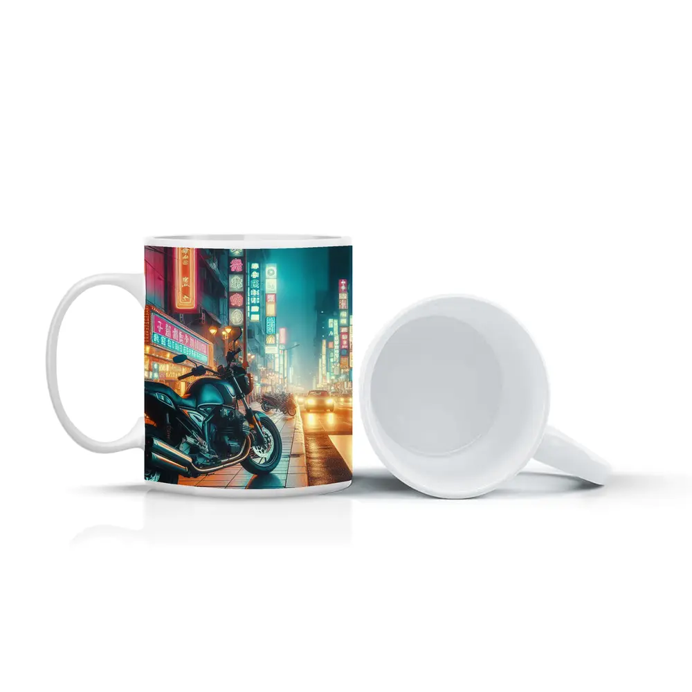 Naked Bike Motorcycle Neon City Night Street – Mugs