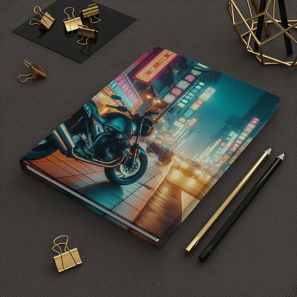 Naked Bike Motorcycle Neon City Night Street – Notebooks