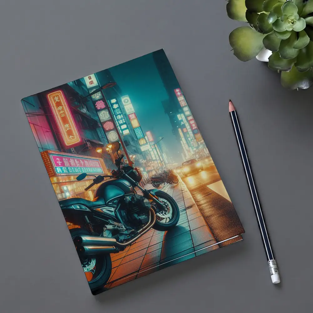 Naked Bike Motorcycle Neon City Night Street – Notebooks