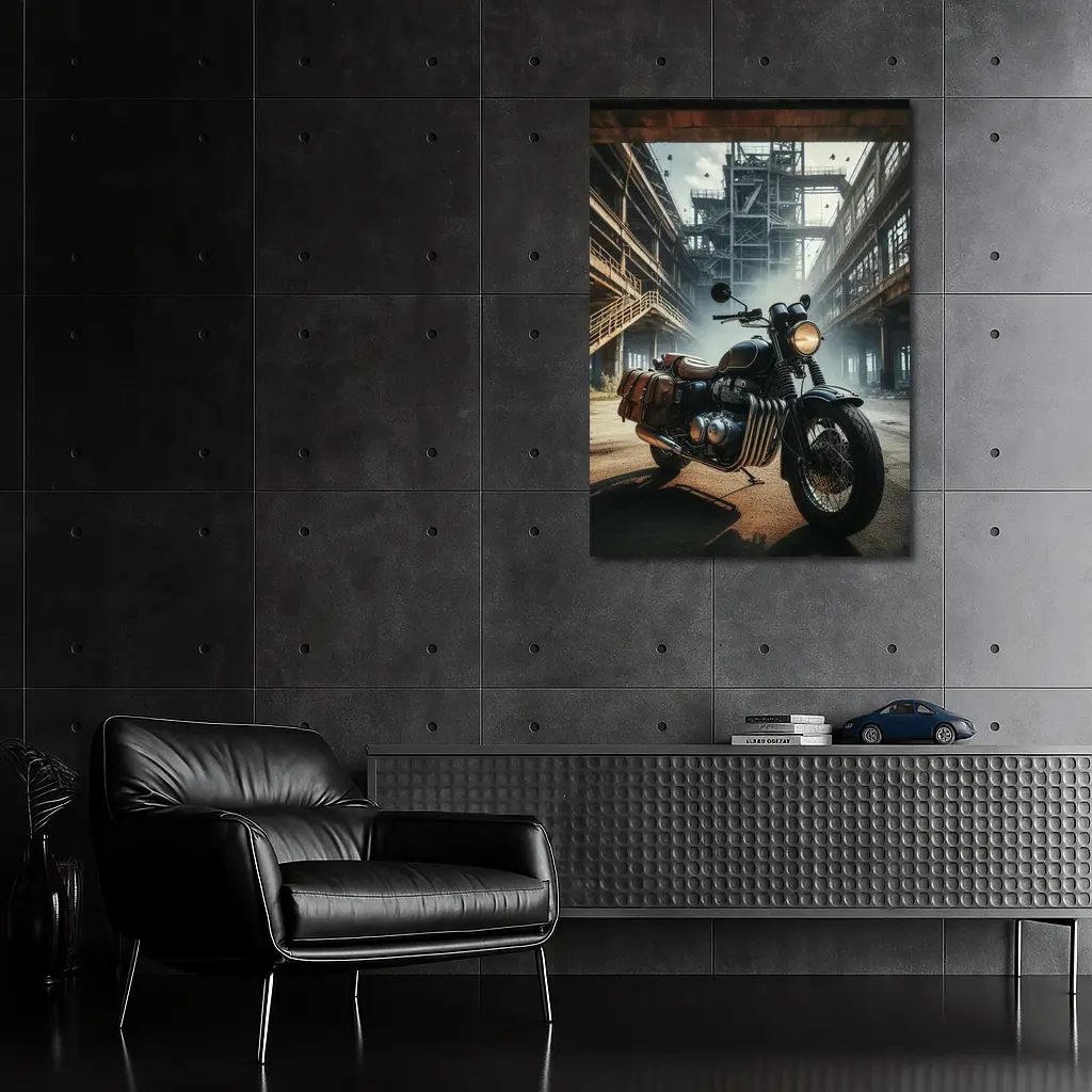 Classic Bobber Motorcycle Abandoned Industrial Factory – Wall Art