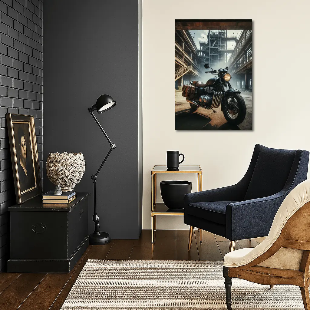 Classic Bobber Motorcycle Abandoned Industrial Factory – Wall Art