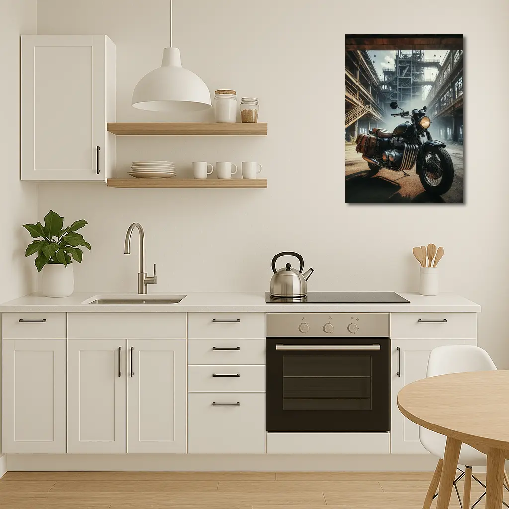 Classic Bobber Motorcycle Abandoned Industrial Factory – Wall Art