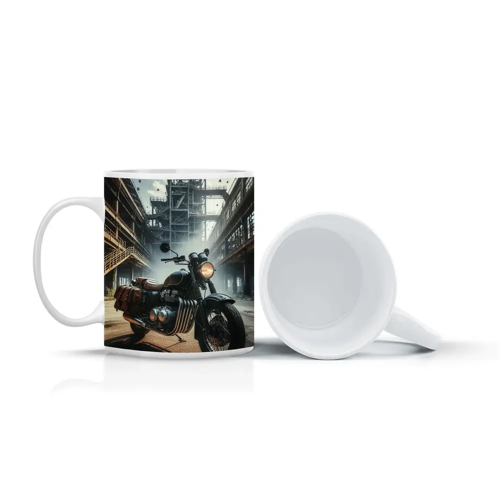 Classic Bobber Motorcycle Abandoned Industrial Factory – Mugs